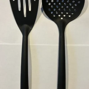 Kitchen Utensils Turner (Spatula + Slotted Spoon, Black) - pack of 2.