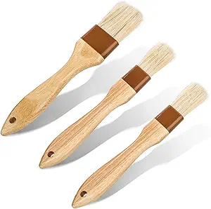 3pcs Pastry Basting Brushes, Oil Brush for Cooking Boar Bristle Brushes BBQ Basting Brush Kitchen Baster Brushes for Oil Egg Spread Marinade Sauce (2 Small + 1 Medium)