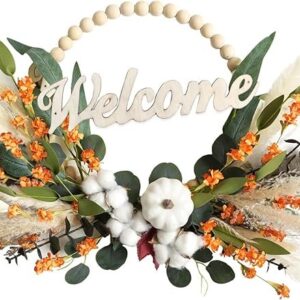 CIR OASES 16 inch wood bead wreath Fall Wreath Handmade wreath Welcome Sign wreath Home Decor Holiday party wreath
