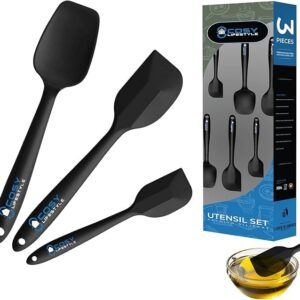 COSY LIFESTYLE Silicone Spatula ? 3 pc Non-Stick Silicone Spatula Set - Large Spoonula, Small Spatula Utensils for Cooking & Baking - Dishwasher Safe & Heat Resistant ? Turner Spoonula.