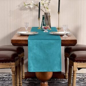 SEASHORE TREE Sky Blue Table Runner Velvet Machine Washable Kitchen Dining Table Decoration Dresser Scarf for Home Party Decor.