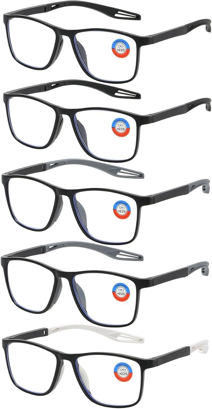 Cleoxyge 5 Pack TR90 Sports Reading Glasses for Men and Women Lightweight( +1.25)
