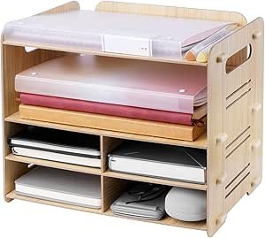 CUESVAP , Wooden Desk Organiser, A4 Desk Tidy for File,4 Tier Office?Letter?Tray