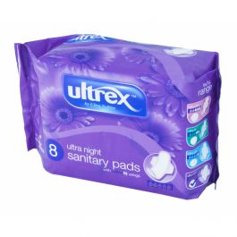 Ultrex Ultra Night Heavy Flow Sanitary Pads with Ultra Fit Wings 8 Pack