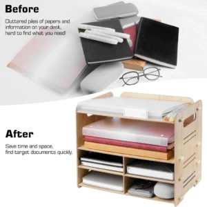 CUESVAP 4 Tier Office Letter Tray, Wooden Desk Organiser, Desk Tidy for File/A4