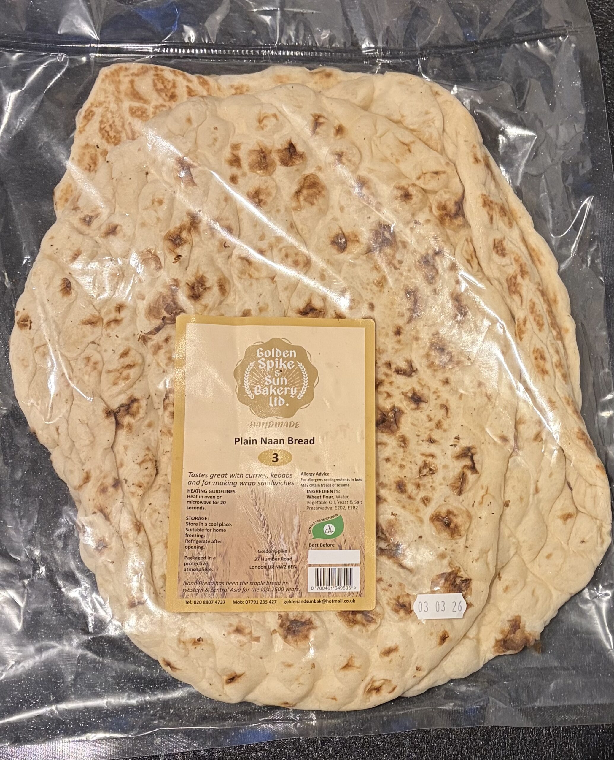 Golden spike 3pcs Big plain Naan bread handmade
