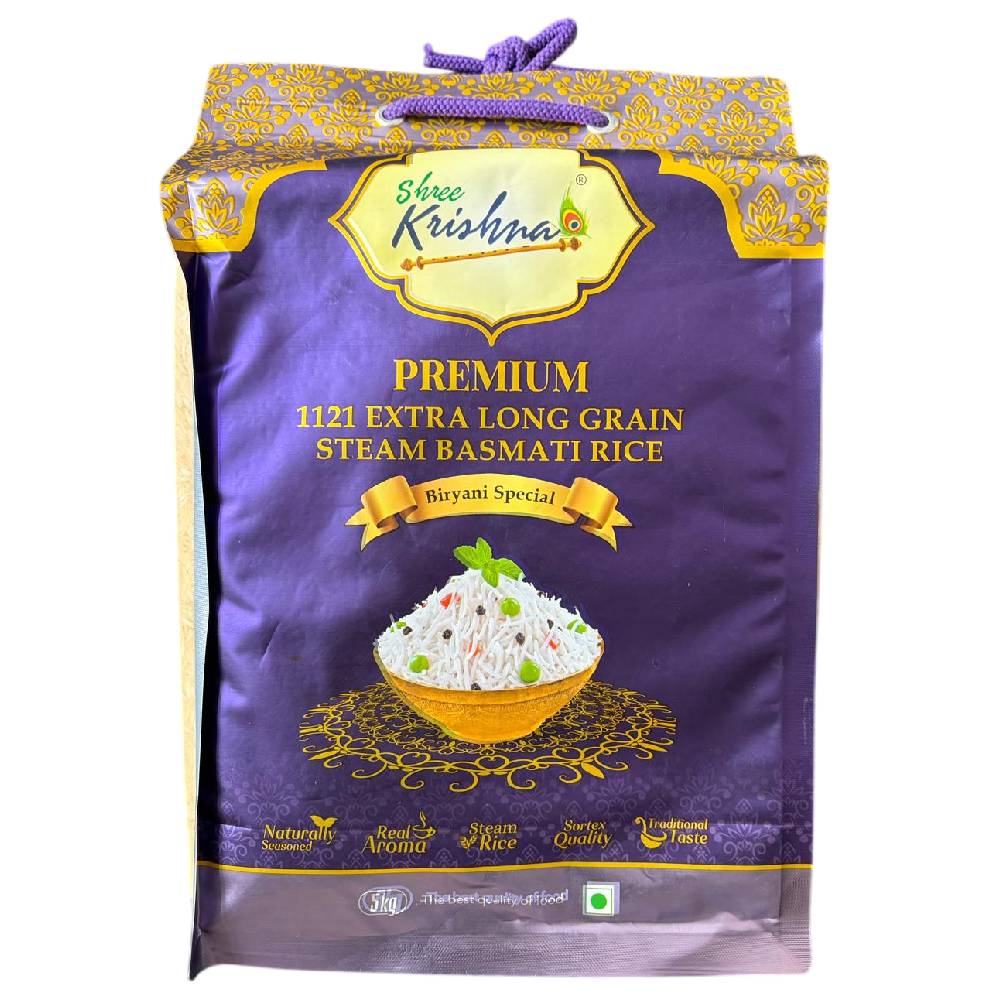 Shree Krishna Premium 1121 Extra Long Grain Steam Basmati Rice - 5kg
