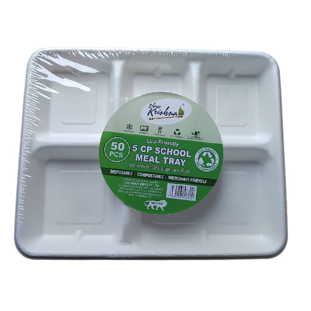 Shree Krishna 5 compartmet Meal Tray - 50 Pcs pack medium size