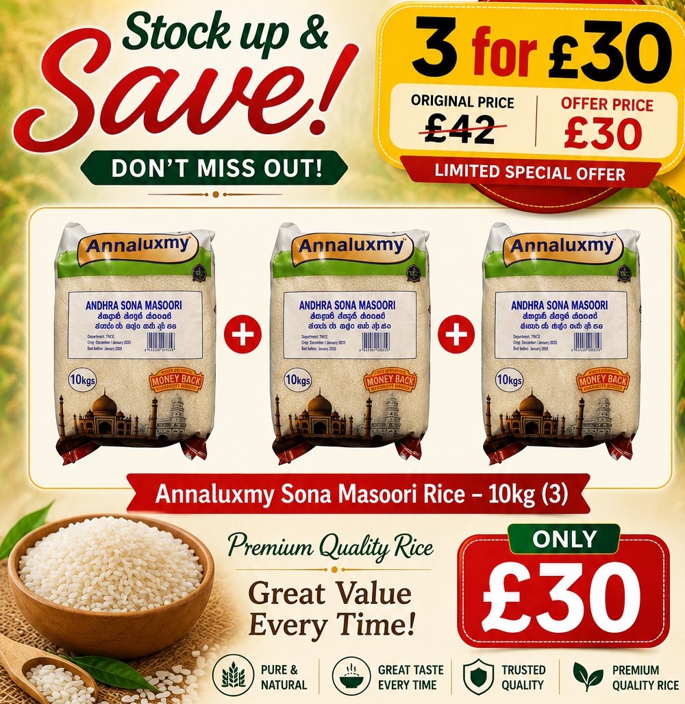 Annaluxmy Sona Masoori Rice – 10kg (Pack Of 3 )