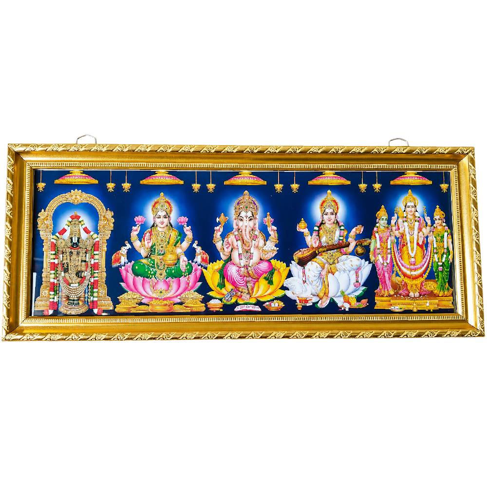 Photo Frames of Hindu 5 God in One Frame(Golden Frame) - Blue Background - Image 2