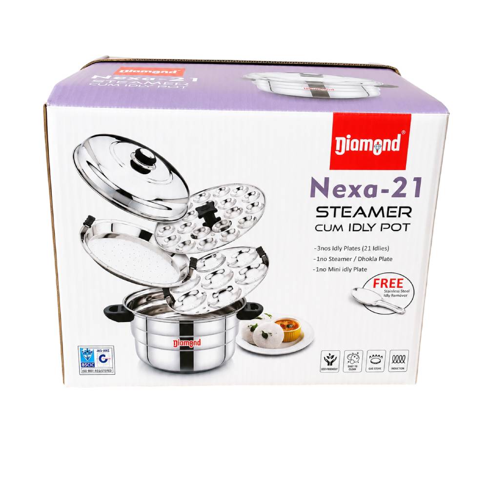 DIAMOND Stainless Steel Multi Steamer Pot (21 Idlies) & Mini Idly Plate
