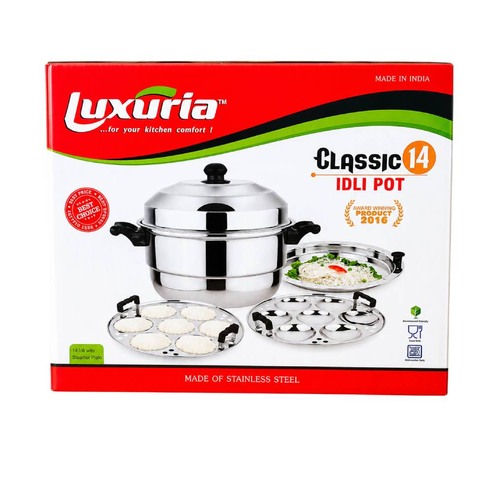 LUXURIA Idly Pot (14 Idly), Steamer & Mini Idly Plate