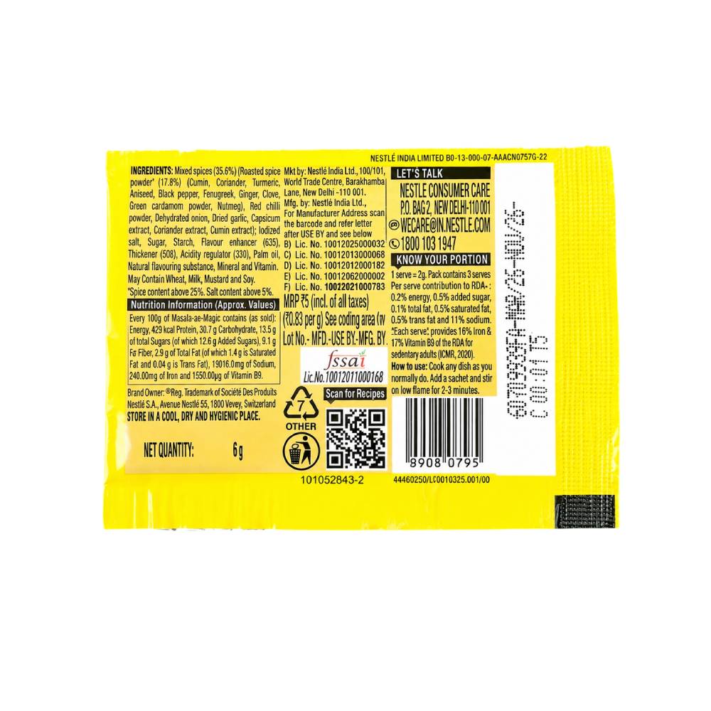 Maggie Masala (6gram Sachet) Ae Magic (With Iron & Vitamin B9) - 6g - Image 2