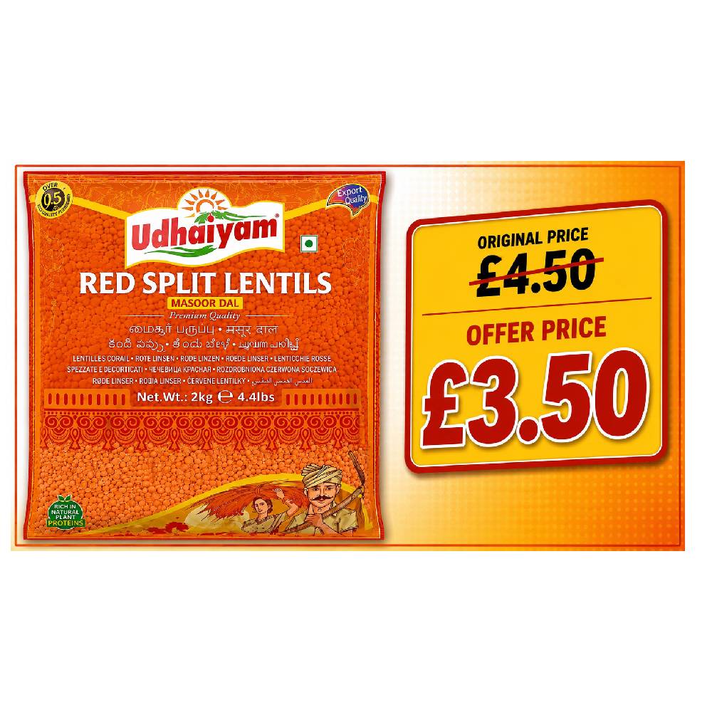Udhaiyam Red Split Lentils Masoor Dal - 2kg