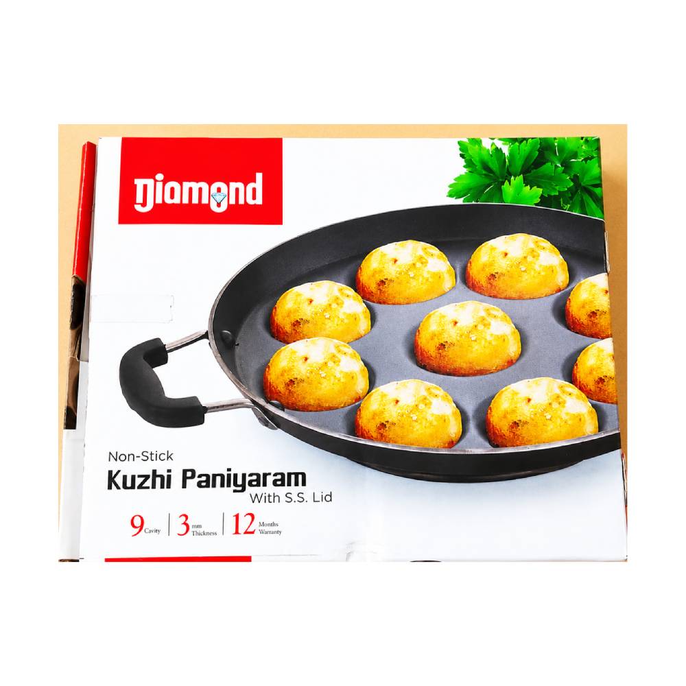 Diamond Non-Stick Kuzhi  Paniyaram Pan with S.S Lid