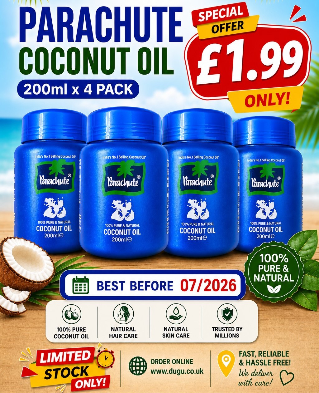 Parachute Coconut Oil 200ml x 4 Pack