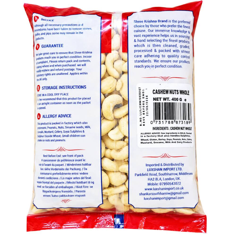 Shree Krishna Cashew Nuts Whole - 400g - Image 2
